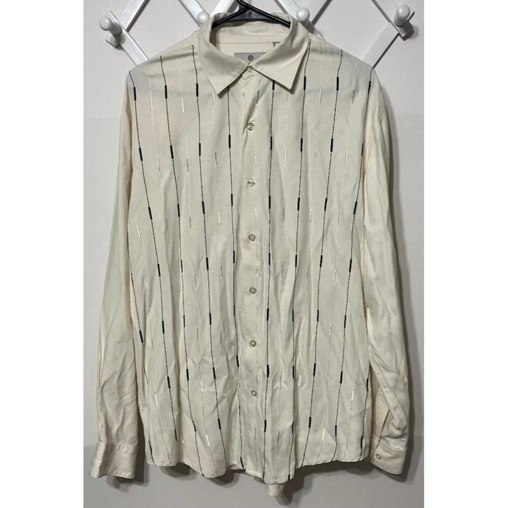 Bobby Chan Men’s Shirt Medium Silk‎ Bamboo Long Sleeve Geometric Bars Button Up